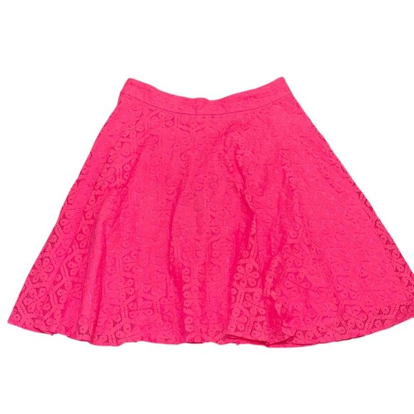 Lilly Pulitzer A Line Mini Skirt Sz 4 Hot Pink Daisies Lace Overlay Barbiecore - Picture 1 of 6